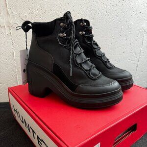 Hunter Womens Discoverer Ankle Lace-Up Block Heel Boot sz 9 Black NWT